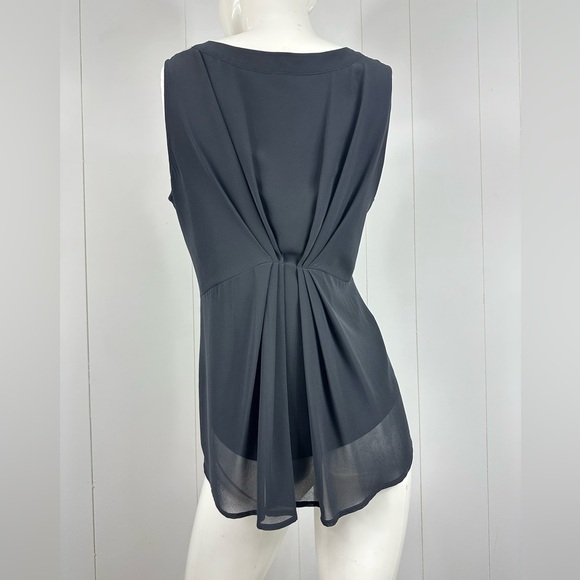 Black Label by Chicos Top Womens Sz 0/S Black Sheer Chiffon Lined Pleated - Picture 7 of 7